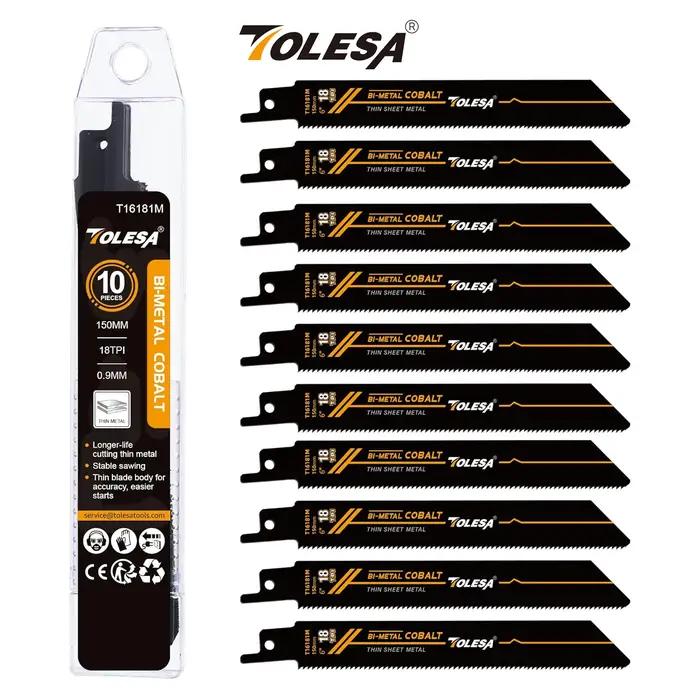 TOLESA 10 pièces lames de scie bimétallique coupe du métal 150mm/225mm 18TPI