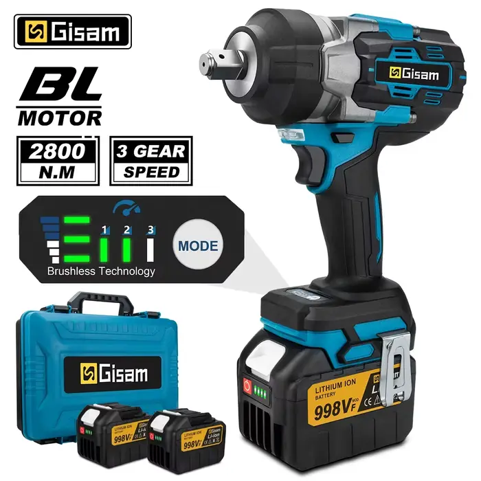 Gismis 2800N.M clé à chocs électrique sans brosse couple 1/2 pouces tournevis clé sans fil outil éle