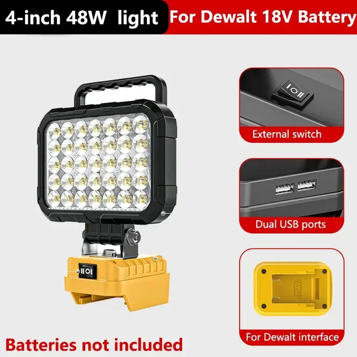 Lanterne de travail LED pour batterie Li-ion Dewalt 18V 20V avec double ports USB