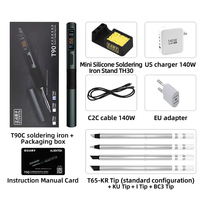 ALIENTEK T90 fer à souder intelligent PD 140W température réglable DC 28V 80-450 ℃ Kit de station de soudure C245 C210