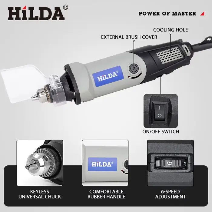 HILDA 400W outil rotatif 6 positions outils de meulage Mini perceuse meuleuse électrique