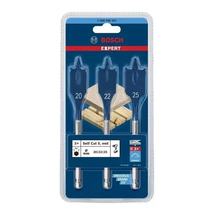 BOSCH 2608900331 EXPERT Self Cut Speed Spade Drill Bit Set 3pcs Fast Rough Drilling Softwood